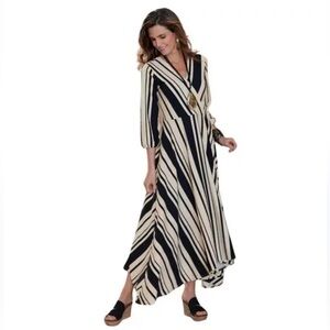 Soft Surroundings Chanson De La Fontaine Ecru Maxi Dress Black and Cream Striped